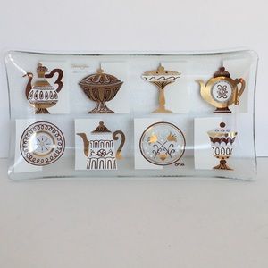 Vintage Inland Glass tray coffee theme clear gold